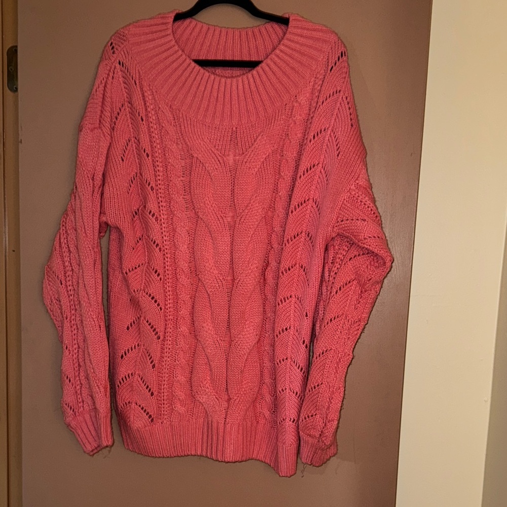 Elegant Coral Cable Knit Sweater